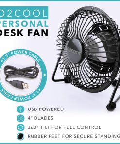Alternative view of O2COOL 4" USB Personal Desk Fan – Portable Mini Table Cooling Fan - Plugs into Computer - Adjustable 360° Tilt, Quiet, Rubber Grip Feet - Black Black Usb