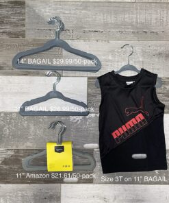 Amazon Basics Kids Velvet, Non-Slip Clothes Hangers, Baby Size 11.6, Pack of 50, Gray 11.6" 50-Pack 30 81lUJ3nugL