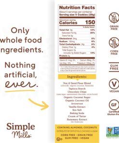 Simple Mills Almond Flour Crunchy Cookies, Chocolate Chip - Gluten Free, Vegan, Healthy Snacks, Made with Organic Coconut Oil, 5.5 oz (Pack of 3) 5.5 Ounce (Pack of 3) 18 81lUiytBvzL