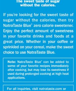 NatraTaste Blue Zero Calorie Sweetener, Bulk Sugar Substitute for Coffee, Iced Tea, Lemonade, Hot & Cold Drinks, Baking, Cooking, Low Carb, Vegan, Sugar Alternative, 120 Packets Value Box (12 pack) 120 Count (Pack of 12) 12 81lVrYa87LL