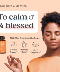 NutriRise Organic Ashwagandha Root Capsules with Black Pepper, 1300mg, Natural Stress & Mood, Thyroid, and Immune Support Supplement, Nootropic for Focus & Energy, Gluten Free, 120 Count 22 81lXAui7WL 2