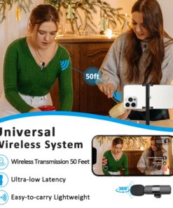 MAYBESTA Professional Wireless Lavalier Lapel Microphone for iPhone, iPad - Cordless Omnidirectional Condenser Recording Mic for Interview Video Podcast Vlog YouTube Black 21 81lXdXBF0AL