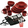 Coleman 24-Piece Enamel Dinnerware Set, Red Dishware Place Setting