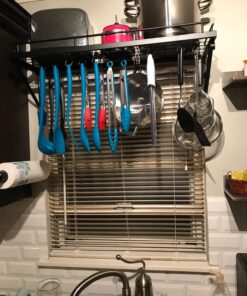 30" Wall mounted pots and pans rack. Pot holders wall shelves with 12 hooks. Kitchen shelves wall mounted with wall hooks. Kitchen storage pot holder pot rack. Pot pan organizer. Pot Pan rack. 31 81lZ3jm4XRL