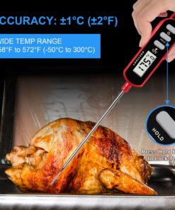Lonicera Instant Read Digital Meat Thermometer for Food, Bread Baking, Water and Liquid. Waterproof and Long Probe with Meat Temp Guide for Cooking, Display with Backlit (Red) 14 81lZ3roW6GL