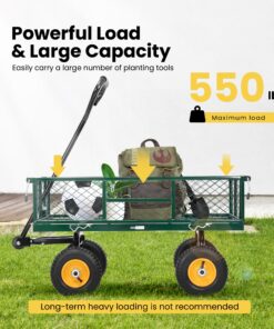 VIVOHOME Heavy Duty 550 Lbs Capacity Mesh Steel Garden Cart Folding Utility Wagon with Removable Sides (Green) Green 9 81lZqUqqz8L