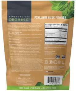 Viva Naturals Organic Psyllium Husk Powder (1.5 lbs) - Easy Mixing Fiber Supplement, Finely Ground & Non-GMO Powder for Promoting Regularity 1.5 Pound (Pack of 1) 26 81la275gQ6L