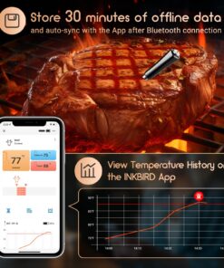 INKBIRD Wireless Meat Thermometer INT-11P-B, Bluetooth Meat Thermometer for Grilling and Smoking, IP 67 Waterproof Wireless Meat Probe for BBQ Oven Grill Smoker Cooking Gifts for Men Women 36 81laEc959L