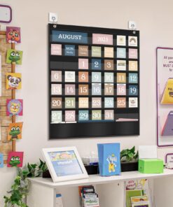 Godery Boho Calendar Pocket Chart for Classroom Cards Add-On School Supplies Teacher Decorations Bulletin Board Pre-K to 6th Grade, Black-1 Boho Black-1 14 81lasPmNqL