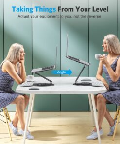 OMOTON Adjustable Laptop Stand with 360 Rotating Base, Ergonomic Laptop Riser for Collaborative Work, Dual Rotary Shaft Fully Foldable for Easy Storage, Fits All Laptops up to 16 inches, Black 15 81lboEH0alL