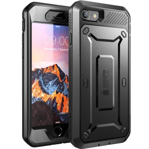 SUPCASE Unicorn Beetle Pro Series Case Designed for iPhone 7 / 8 / iPhone SE 2 (2020) / iPhone SE 3 (2022), Full-body Rugged Holster Case with Built-in Screen Protector (Black) Black/Black