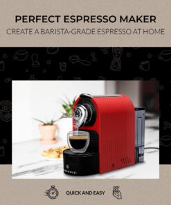 ChefWave Espresso Machine and Coffee Maker (Red) - Compatible with Nespresso Original Capsules, Programmable, One-Touch, Italian, 20 Bar High Pressure Pump Bundle with Pod Holder and Glasses Red 19 81letOnF5 L