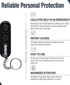 Alternative view of SABRE Personal Alarm With Key Ring, 120dB Alarm, Audible Up To 1,280 Feet (390 Meters), Simple Operation, Reusable, Black Black Personal Alarm