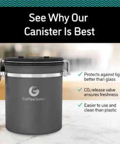 Coffee Gator Stainless Steel Canister - Small 11oz, Silver Coffee Grounds and Beans Container with Date-Tracker, CO2-Release Valve, and Measuring Scoop - Ideal Coffee Lovers Gifts for Her 16 81lfpIPrXrL 2
