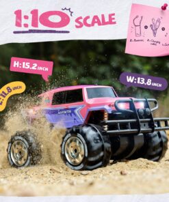 Ruko 1601AMP3 Amphibious RC Truck for Girls, IPX6 Warterproof Monster Truck, 1:10 Large Remote Control Car for All Terrain, 2 Rechargeable Batteries for 50 Min Fun Time, Gifts for Kids Pink 23 81ligdOc3SL