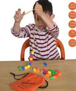 Alternative view of Skoolzy Rainbow Lacing Beads for Toddlers 30 Pcs, Color and Shape Sorter Montessori Toys Occupational Therapy for Preschool Includes String & Bag