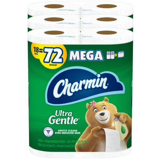 Charmin Ultra Gentle Toilet Paper, 18 Mega Rolls = 72 Regular Rolls 6 Count (Pack of 3)