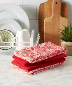 DII Cleaning Collection Multi-Purpose Microfiber, Red Damask, Dishtowel Set 22 81lo4IDNjDL
