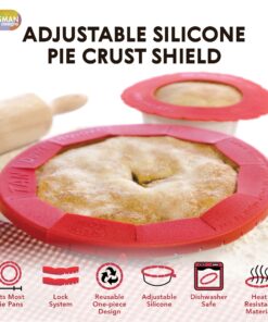 Talisman Designs Baking Pie Crust Shield Protector Cover for Edges of Pie - 8-inch to 11.5-inch Adjustable Silicone Baking Accessory for Making the Perfect Pie | Set of 1 Red Pie Shield - Set of 1 29 81loHbkQBqL