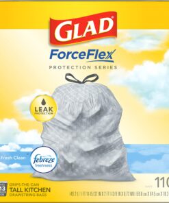 Glad ForceFlex Tall Kitchen Drawstring Trash Bags, 13 Gal, Fresh Clean Scent with Febreze, 110 Ct 110 Count (Pack of 1) 32 81lqNbC7SdL