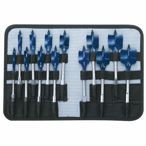 BOSCH DSB5013P 13-Piece Assorted Set Daredevil Spade Bits with Included Pouch, 1/4 In. Hex Shank Ideal for Fast Drilling Applications in Wood Spade Bit Set