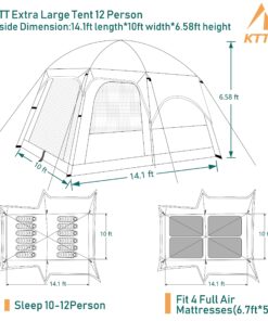 KTT Extra Large Tent 10-12 Person(B),Family Cabin Tents,2 Rooms,Straight Wall,3 Doors and 3 Windows with Mesh,Waterproof,Double Layer,Big Tent for Outdoor,Picnic,Camping,Family Gathering Dark Blue 11 81ls3FLdLhS