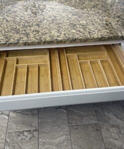 Expandable Bamboo Silverware Organizer - Kitchen Drawer Organizer, Utensil Holder - Drawer Organization and Storage in Kitchen, Bathroom or Bedroom, 17” Long, Adjustable from 13” - 22.2” Wide, 2” Deep 31 81lsXrZxGyL
