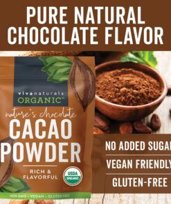 Viva Naturals Organic Cacao Powder, 1lb - Unsweetened Cacao Powder With Rich Dark Chocolate Flavor, Perfect for Baking & Smoothies, Non-GMO, Certified Vegan & Gluten-Free, 454 g 1 Pound (Pack of 1) 23 81lu5O43y3L