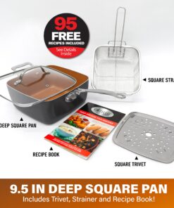 Alternative view of Gotham Steel Nonstick Square Deep Frying Pan, 9.5” Large Cooking Pan with Ceramic Nonstick Coating, 4 Pc Titanium Ceramic with Lid, Basket & Steamer Tray, Dishwasher Safe