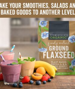 Viva Naturals Organic Ground Flaxseed - Premium Quality Plant-Based Protein and Vegan Omega 3 with Fiber, Perfect for Smoothies, Non-GMO and Gluten Free, 15 oz (425 g) 15 Ounce (Pack of 1) 27 81lvi5UxayL