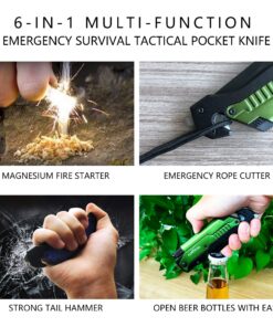 ALBATROSS 6 in 1 Survival Camping Tactical Folding Pocket Knife with Flashlight,Bottle Opener,Rope Cutter,Fire Starter,Glass Breaker,Multi-Function Tool(Green) Green 22 81lxFHnUkwL