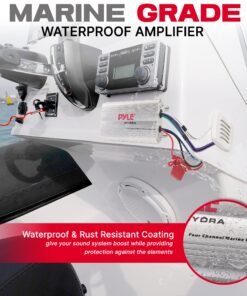 Pyle Hydra Marine Amplifier - Upgraded Elite Series 400 Watt 4 Channel Micro Amplifier - Waterproof, GAIN Level Controls, RCA Stereo Input, 3.5mm Jack, MP3 & Volume Control (PLMRMP3A) Standard Packaging 10 81lyLT7CPL 2