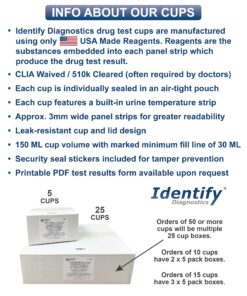 5 Pack Identify Diagnostics 10 Panel Drug Test Cup - Testing Instantly for 10 Different Drugs THC50, COC, OXY, MOP, AMP, BAR, BZO, MET, MTD, PCP ID-CP10 (5) 5 14 81m0VDF7jkL