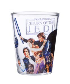 Silver Buffalo Star Wars Original Trilogy: A New Hope, Empire Strikes Back, Return of the Jedi - 4 Pack Mini Glasses Featuring Yoda, Luke, Darth Vader, Han Solo, Chewbacca, Princess Leia, Ewok, 1.5oz 1.5oz Original Trilogy 19 81mCQ I9n5L