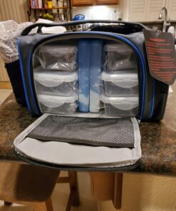 ThinkFit Insulated Meal Prep Lunch Box with 6 Food Portion Control Containers - BPA-Free, Reusable, Microwavable, Freezer Safe - With Shaker Cup, Pill Organizer, Shoulder Strap & Storage Pocket (Blue) Blue 75 81mDMtY7fmL