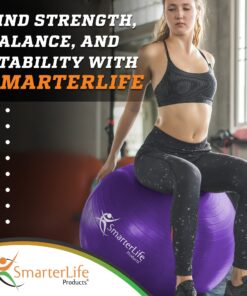 SmarterLife Workout Exercise Ball for Fitness, Yoga, Balance, Stability, or Birthing, Great as Yoga Ball Chair for Office or Exercise Gym Equipment for Home, Premium Non-Slip Design Purple 65 cm 22 81mGHBvzByL
