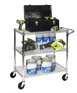 Seville Classics UltraDurable NSF Commercial Heavy Duty Metal Rolling Utility Cart, w/ Steel Shelves, Handle Bar for Restaurant, Garage, Warehouse, Kitchen, Office, Top Shelf (36"W x 18"D) Chrome Top Shelf (36"W x 18"D) 34 81mIcLwExeL