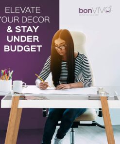 bonVIVO Massimo Small Desk - 43 Inch, Modern Computer Desk for Small Spaces, Living Room, Office and Bedroom - Study Table w/Glass Top and Shelf Space - White White/Glass 43" Desk 31 81mIxmd4SCL