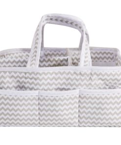 Alternative view of Dove Gray Chevron Storage Caddy - Chevron Print Body, Handles and Lining, Gray and White Trim, Gray and White, Two Handles, 12 in x 6 in x 8 in Dove Gray