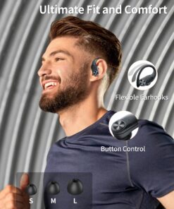 Bluetooth Headphones Wireless Earbuds 80hrs Playtime Wireless Charging Case Digital Display Sports Ear buds with Earhook Premium Deep Bass IPX7 Waterproof Over-Ear Earphones for TV Phone Laptop Black M 28 81mZuN8D9L