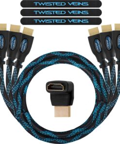 Twisted Veins HDMI Cable 6 ft, 3-Pack, Premium HDMI Cord Type High Speed with Ethernet, Supports HDMI 2.0b 4K 60hz HDR on Most Devices and May Only Support 4K 30hz on Some Devices 6 ft, 3 Pack