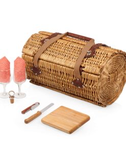 PICNIC TIME - Verona Wine & Cheese Picnic Basket - Wicker Wine Tote - Wine Basket with Picnic Set, (Adeline Collection - Deep Purple with Coral Pattern) Adeline Collection 17 81mbdZbiSXL