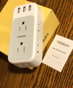 Multi Plug Outlet Extender with USB, TESSAN Electrical 7 Outlet Splitter with 3 USB Wall Charger, Multiple Power Expander for Cruise, Office, Home, Dorm Essentials Gray 3 USB A 33 81mbeya702L