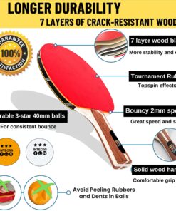 IntegraFun Pro Ping Pong Paddle Set with Ping Pong Net- Bracket Clamps,3-star Ping Pong Balls, Storage Case - Retractable Net and Post Set Adjustable to any Table - Indoor Outdoor Games for Family 14 81mhVOQLovL