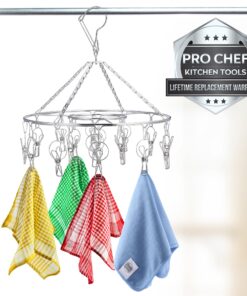 Alternative view of Pro Chef Kitchen Tools Clothes Drying Rack - Round Clothing Racks - Laundry Portable Clothesline Includes 18 Metal Clothespins Hanger Clips Set - Baby Clothes Storage Closet - Herb Hanging Air Dryer