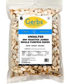 GERBS Unsalted Jumbo Whole Pumpkin Seeds, 32 ounce Bag, Roasted, Top 14 Food Allergy Free, Non GMO, Vegan, Keto, Paleo Friendly Jumbo Unsalted 2 Pound (Pack of 1) 16 81mhtGtuqpL