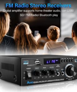 Home Audio Power Amplifier with Bluetooth, 100Wx2 Audio Stereo Receiver, Dmyond Home Amplifiers w/FM Radio USB, AUX, RCA, SD for Home Theater Speakers Audio Stereo, Studio 18 81mhuopKSDL