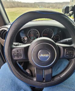 Rueesh Microfiber Leather Steering Wheel Cover Anti-Slip Matte Finish Auto Car Wheel Cover Universal 15 Inch Wheel Cover for Car Embossing Pattern Blue Line M (14.5"-15" Diameter) 28 81mkSUOXW0L