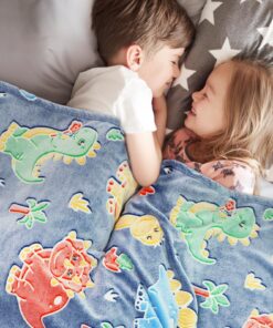 Alternative view of Cute Kids Blanket Glow in The Dark Dinosaur for Boys Flannel Glowing Bed Sofa Couch Soft Warm Fluffy Blankets Unique Christmas Birthday Gift Teen Color Dinosaur Throw Size 50" x 60" (130 x 150 cm)