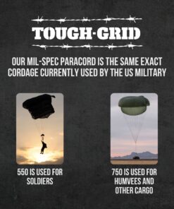 TOUGH-GRID Premium 750lb Paracord 100% Nylon Type IV Mil-Spec Parachute Cord - Certified MIL-C-5040H - UV/Abrasion Resistant - Heavy Duty Strands - Made in USA and Used by US Military Black 100Ft. (Coiled in Bag) 22 81mpR00Ci4L
